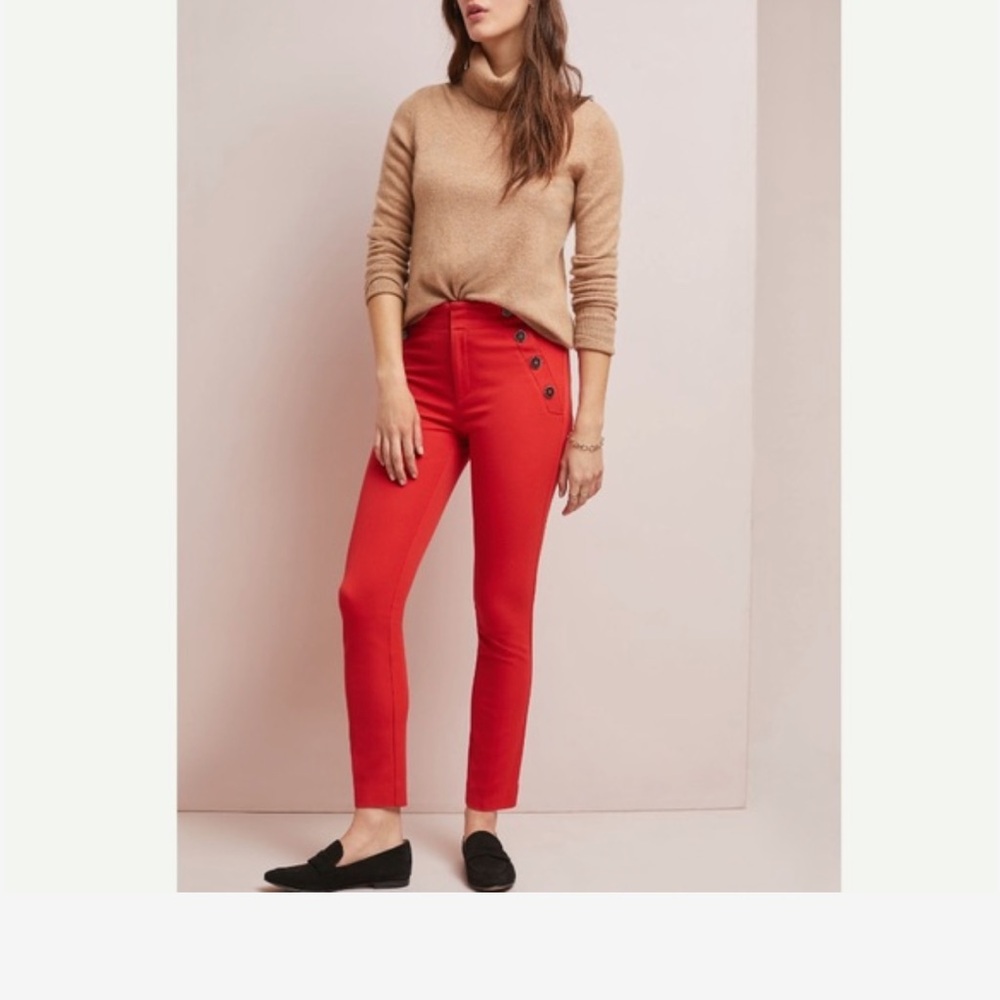 Anthropologie essential slim red trousers